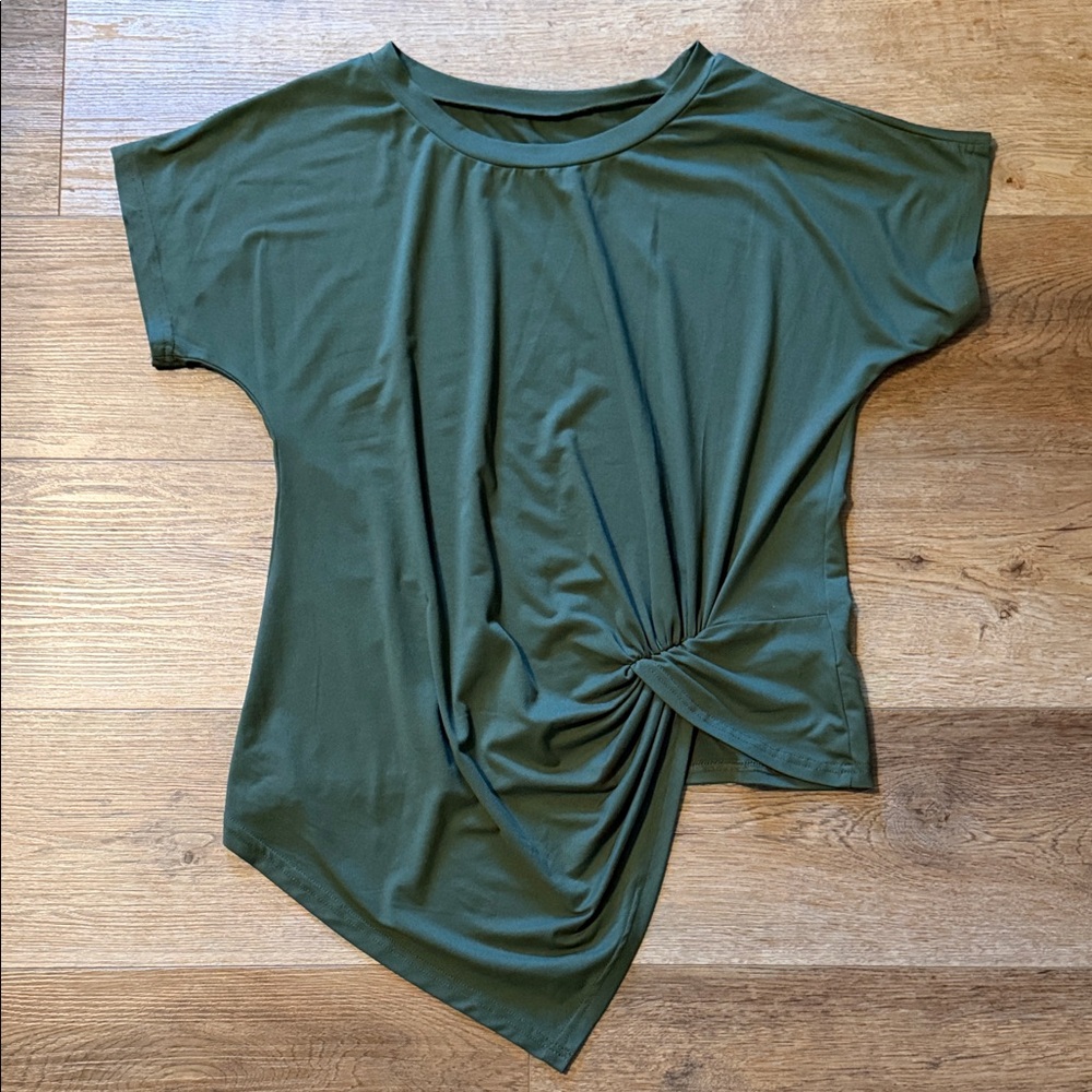 SHEIN Olive Twist-Front Short Sleeve Top
